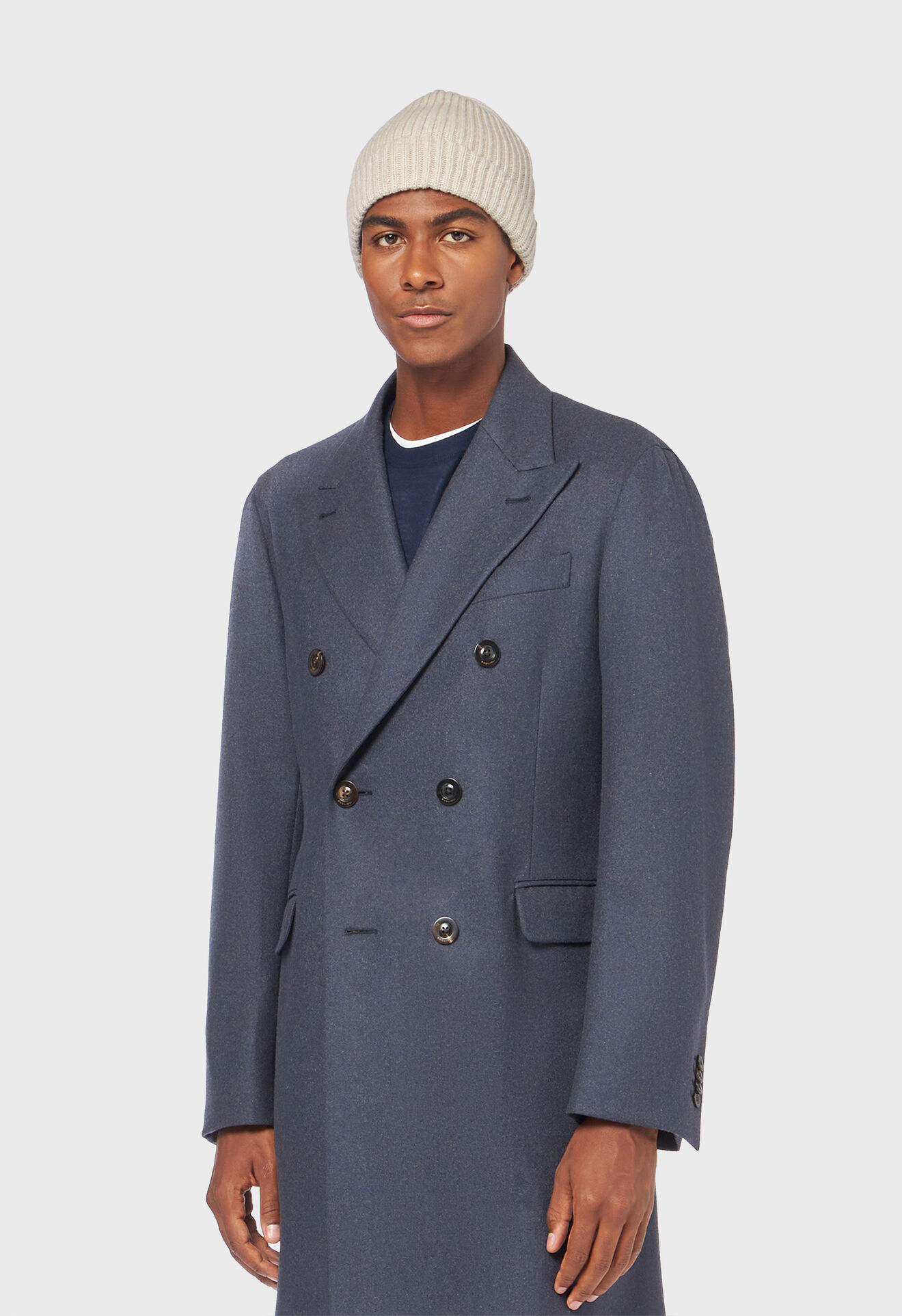 Wool double-breasted coat in Blue: Luxury Italian Coats