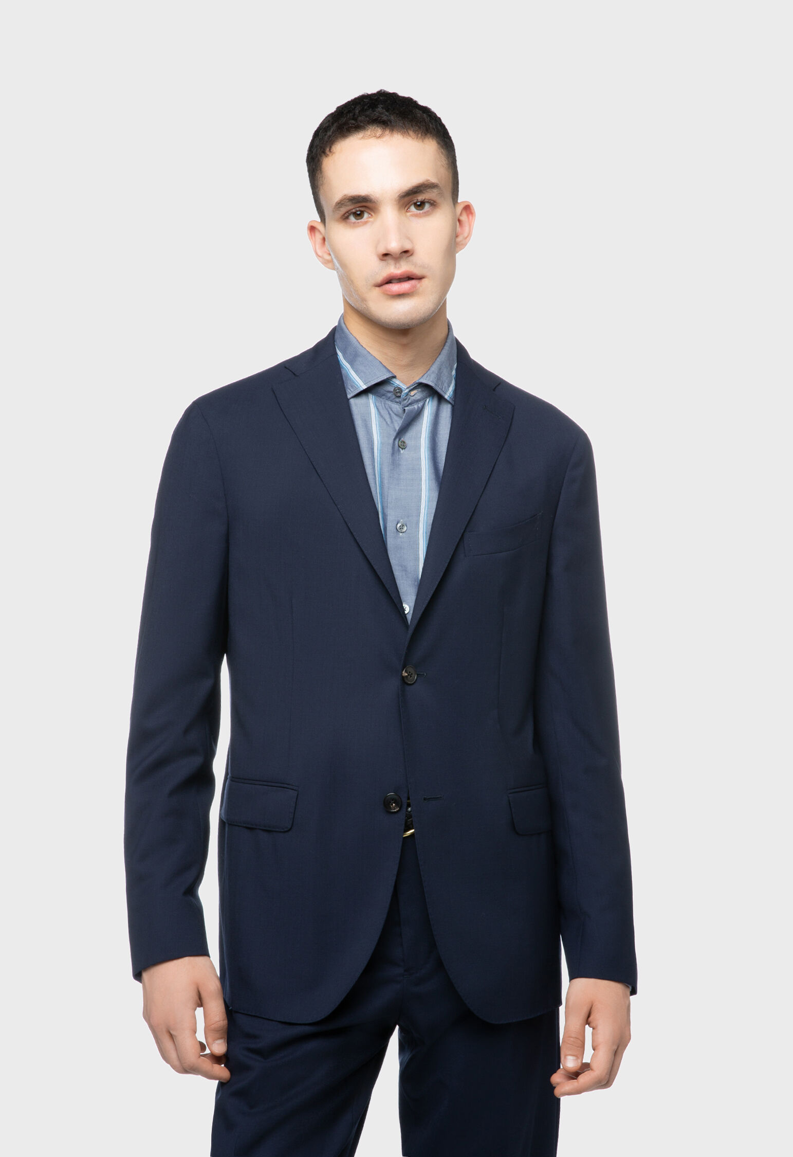 Dark blue 100% Virgin wool K-Jacket suit in Dark blue color