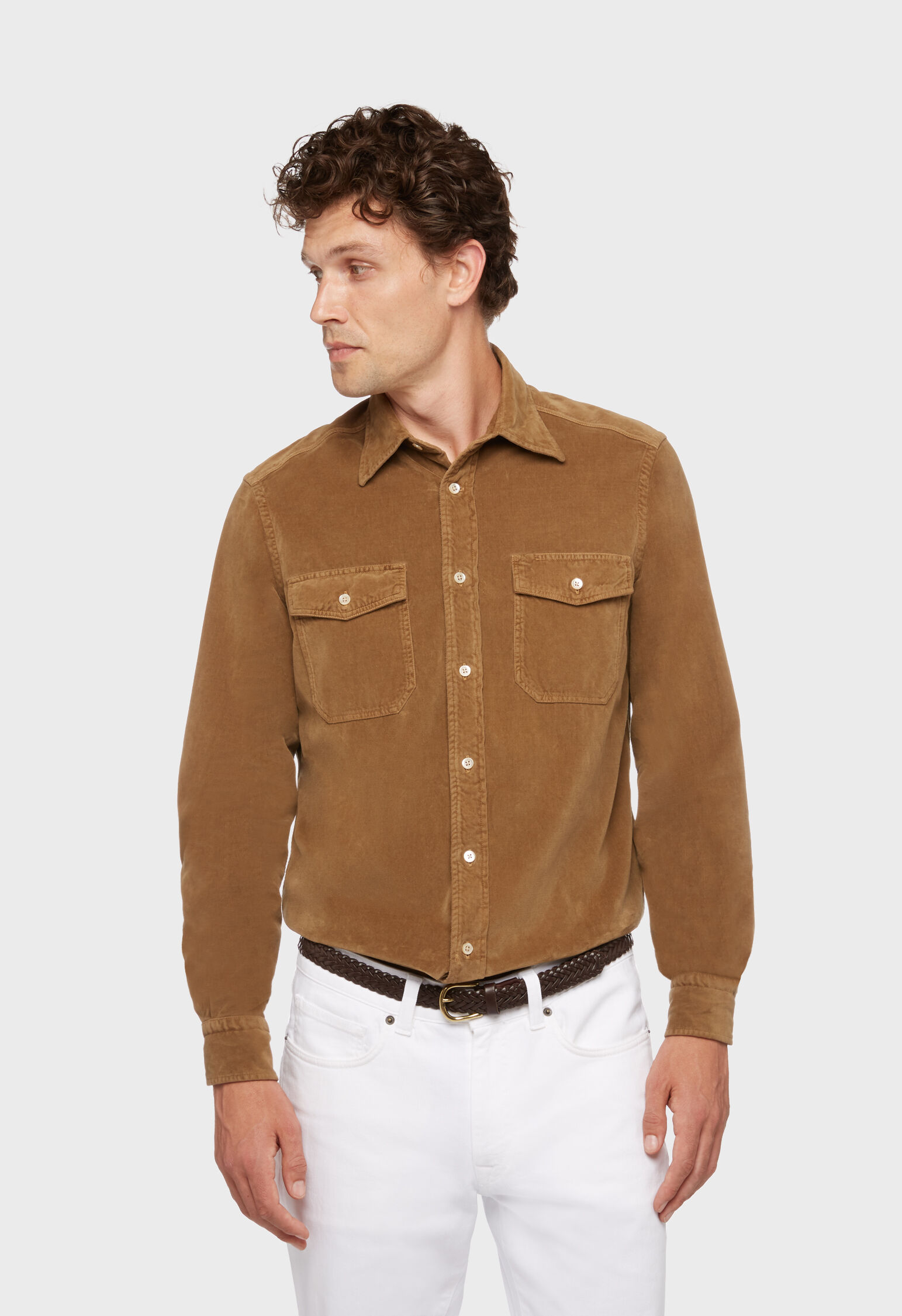 Pure cotton western shirt in Beige: Luxury Italian Shirts | Boglioli®