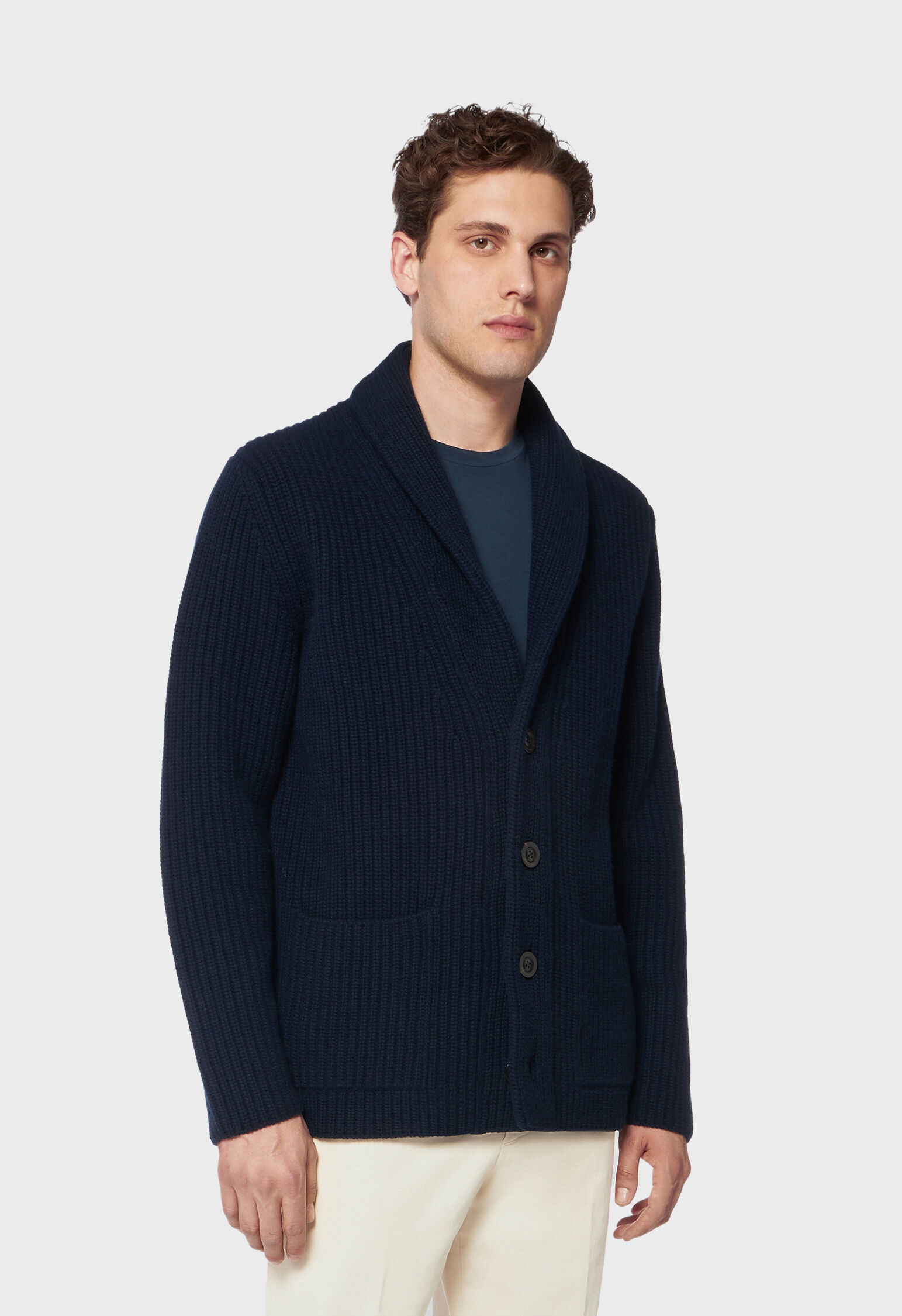 Pure Virgin wool cardigan in Dark blue: Luxury Italian Knitwear 