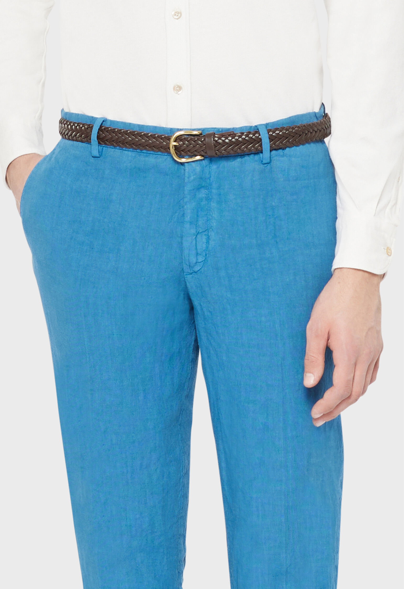 Buy Trasita Tailored Fit Beige Linen Trouser | Zodiac