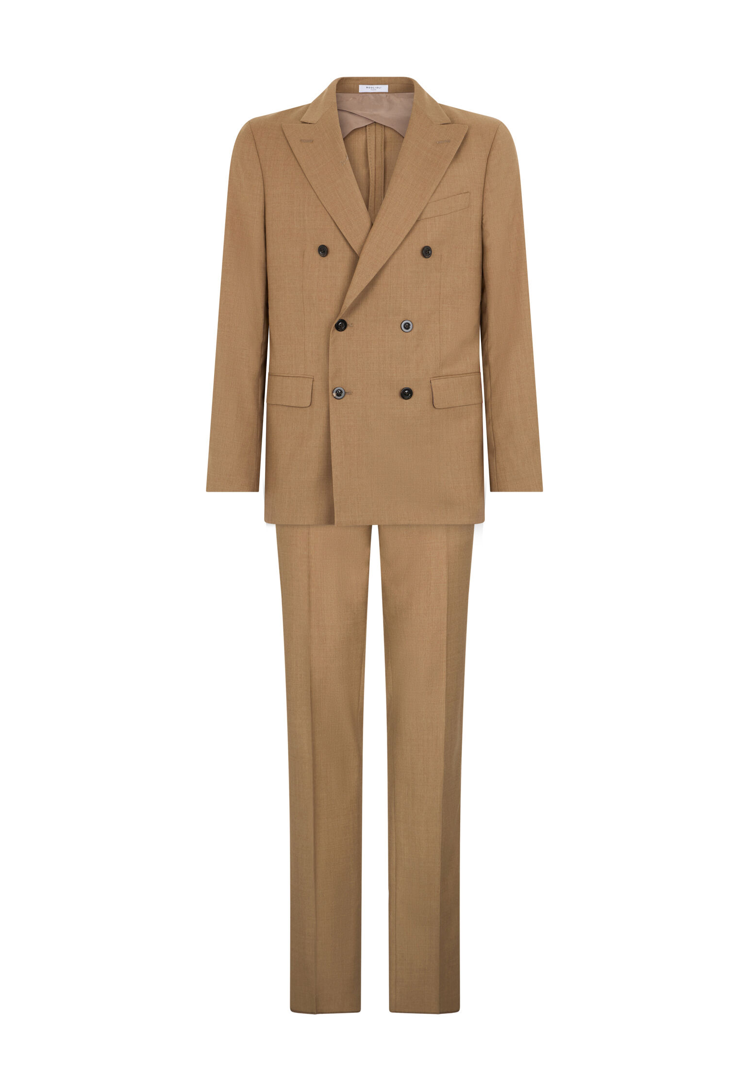 Double-breasted Plain Wool B-Line Suit in Brown: Luxury Italian 