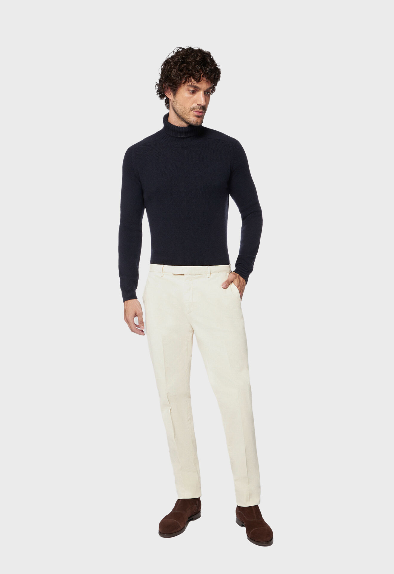 Stretch cotton trousers in Lime white: Luxury Italian Trousers