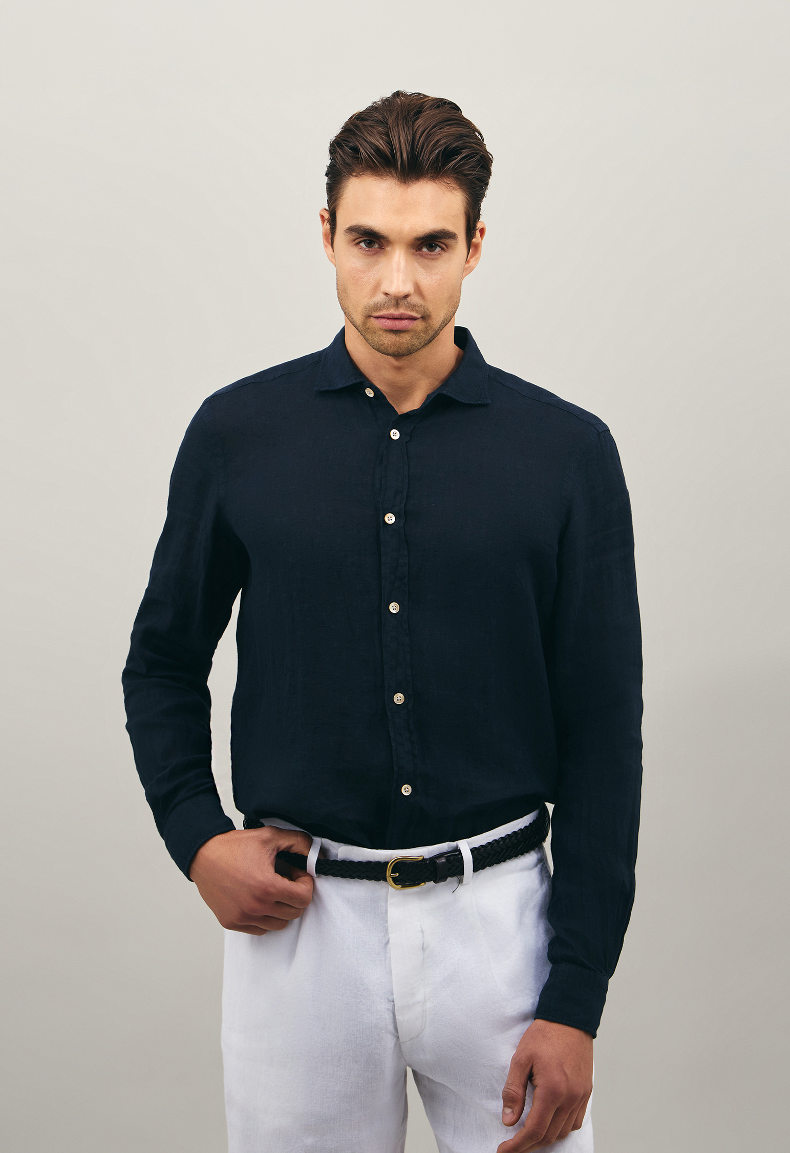 Shop Boglioli Garment-dyed Linen Shirt In Dark Blue